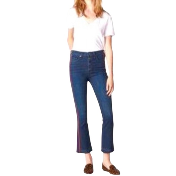 VERONICA BEARD Carolyn 10" Baby Boot Jeans Flare Crop Mid-Rise Stripe Size 25 - Picture 2 of 10